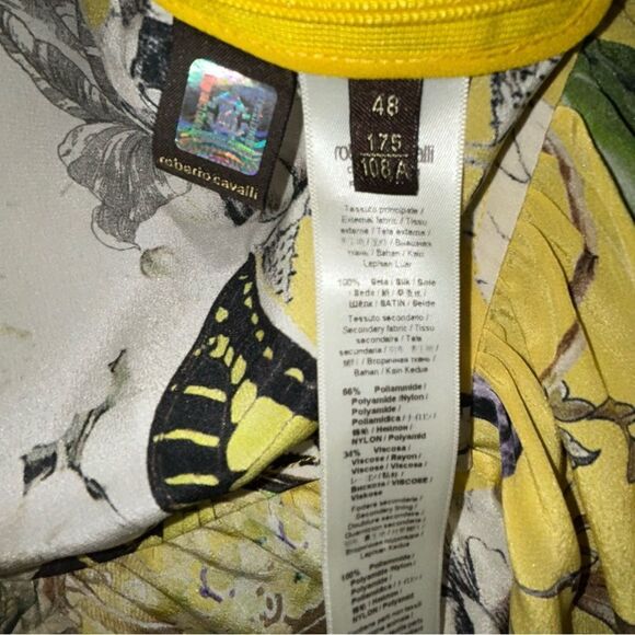 Roberto Cavalli Yellow Printed Silk Lace Detail Halter Floral Mix Print Top - Picture 9 of 15
